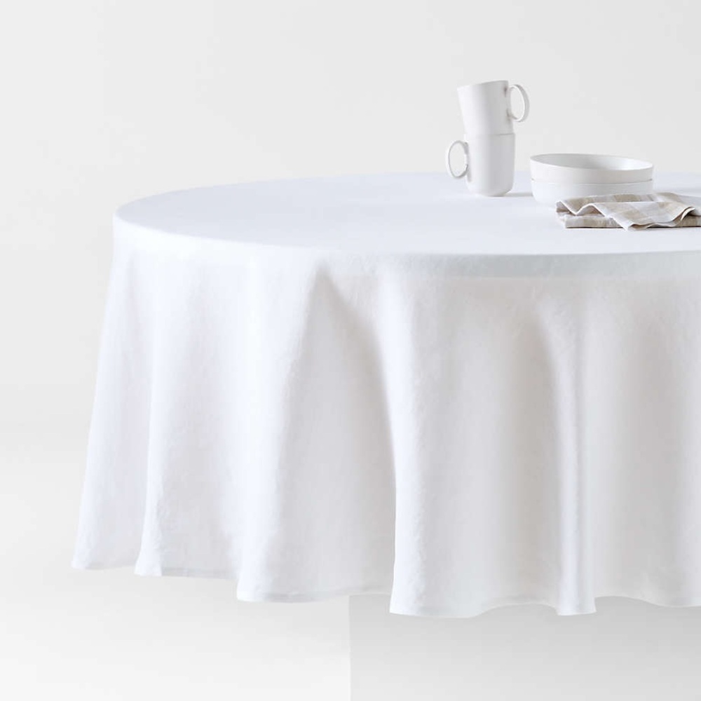 🌙 B45- Crate&Barrel Marin 100" Round White EUROPEAN-Certified Linen Tablecloth